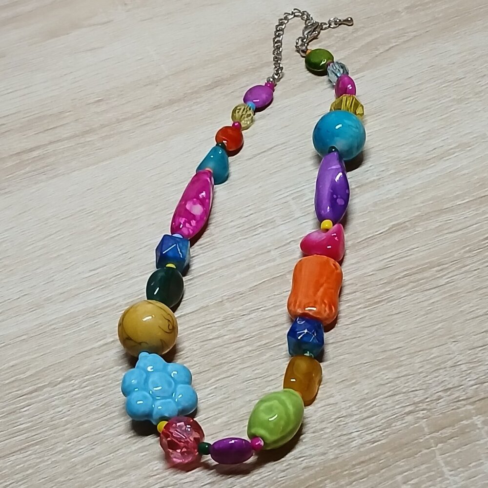Fashion Vintage Costume Chunky Colored Beaded Necklace Jewelry #77
